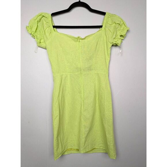 Collective the Label puff sleeve tie front mini dress in lime green US 4 - Picture 4 of 8
